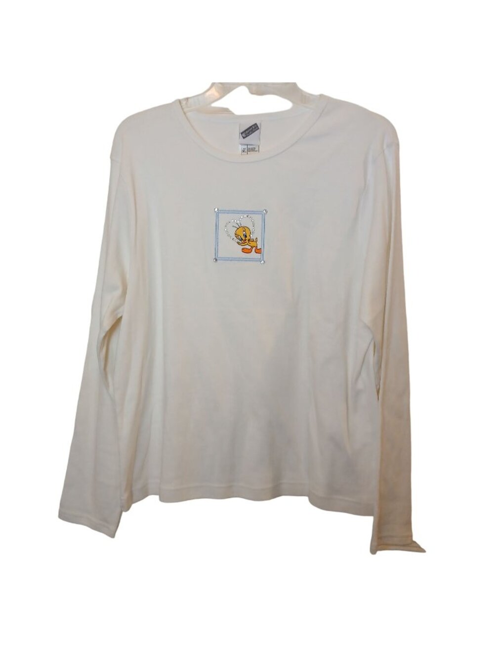 Tweety Bird TShirt Womans XL Warner Bros Studio LS Embroidery Cotton White #I-7